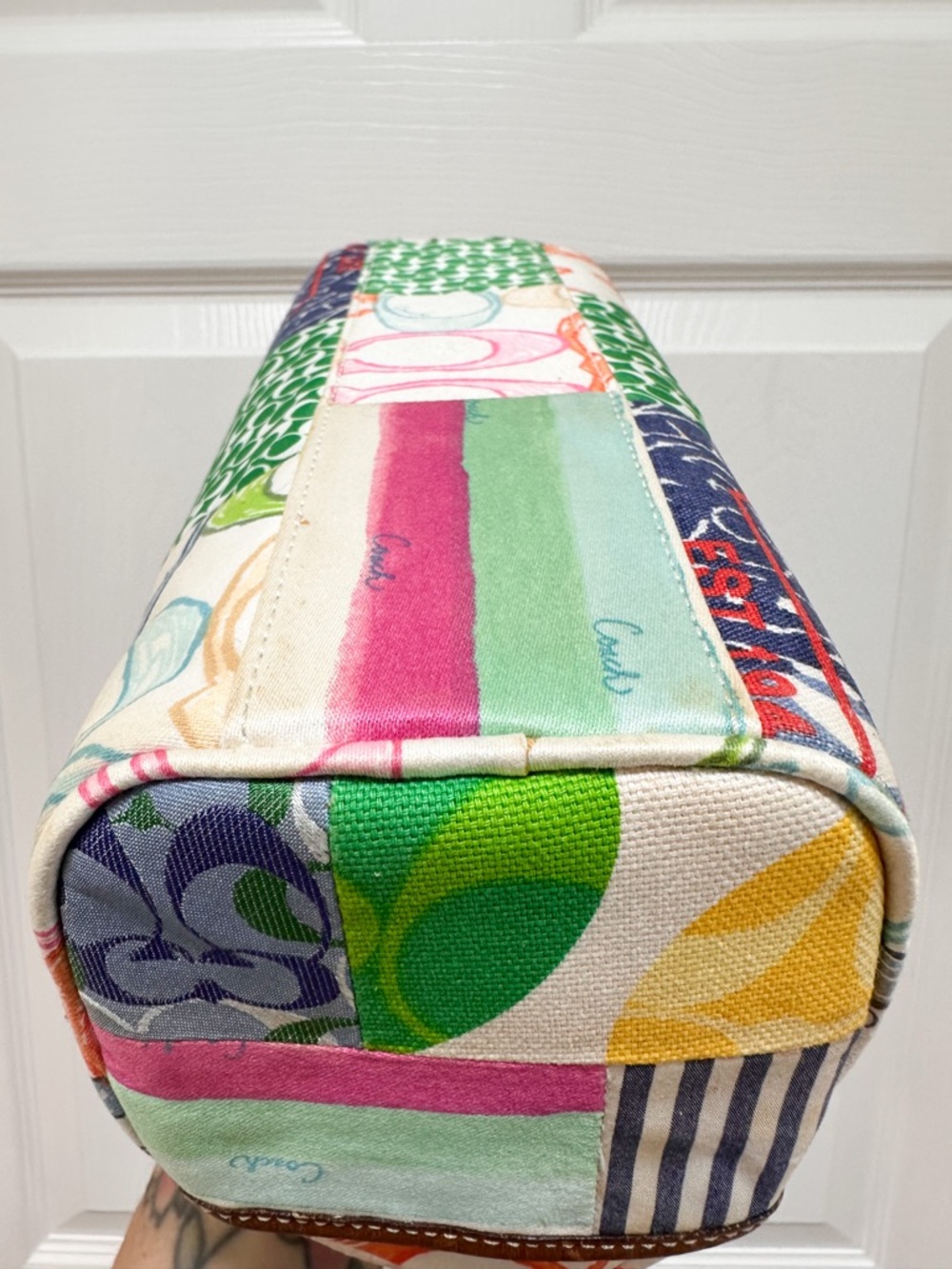 Coach Scribble Patchwork Multicolor Canvas Leather Baguette Shoulder Bag Y2K - Picture 12 of 16